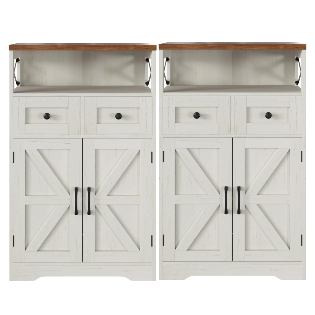 Befrases Farmhouse White Storage Cabinet with Doors and Drawers, Freestanding Kitchen Pantry Cabinet, Floor Storage Cabinet Hutch Cupboard for Kitchen, Living Dining Room, Bathroom