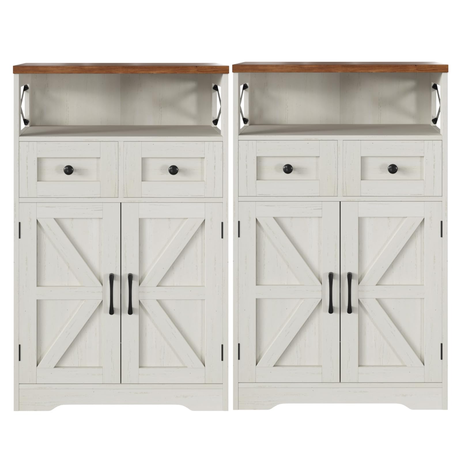 Befrases Farmhouse White Storage Cabinet with Doors and Drawers, Freestanding Kitchen Pantry Cabinet, Floor Storage Cabinet Hutch Cupboard for Kitchen, Living Dining Room, Bathroom