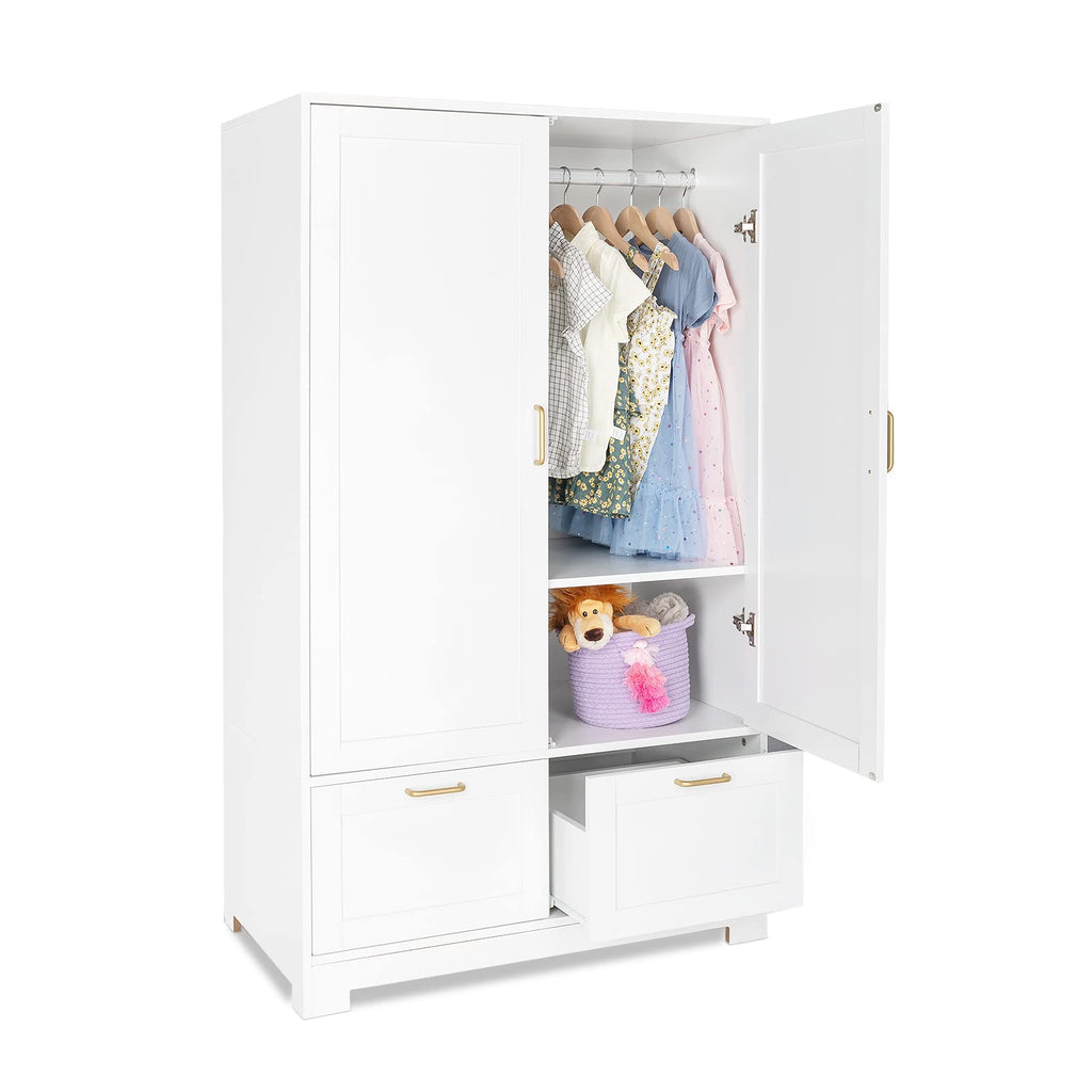 VINGLI Fluted Wardrobe Closet Armoire with Doors And Drawers, Wardrobe Cabinet with Hanging Rack, Bedroom Closet Wood, Oak Free Standing Armoire with Shelf and Solid Wood Legs, 31.5"W*19.7"D*69.3"H