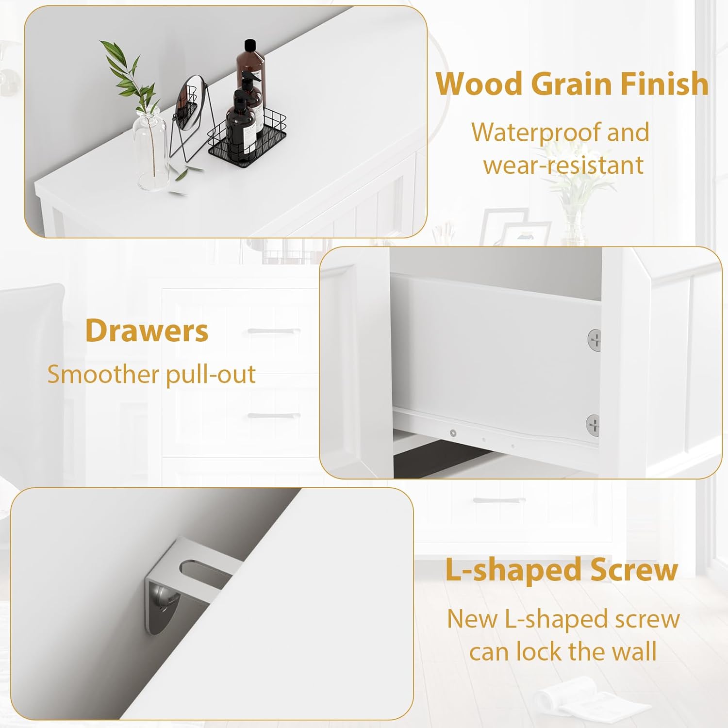 Jocoevol 5 Drawer Dresser for Bedroom - Farmhouse 44.9" Tall Chest of Dresser with Large Storage, Rubst Wood Construction for Living Room, Hallway & Entryway - White