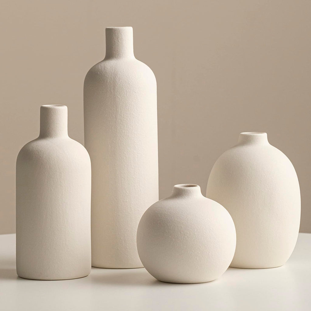 Modern Ceramic Vase Set, Neutral Colors, Decorative Vases for Home Decor, 4 Piece Collection (Green Mix Set 4)