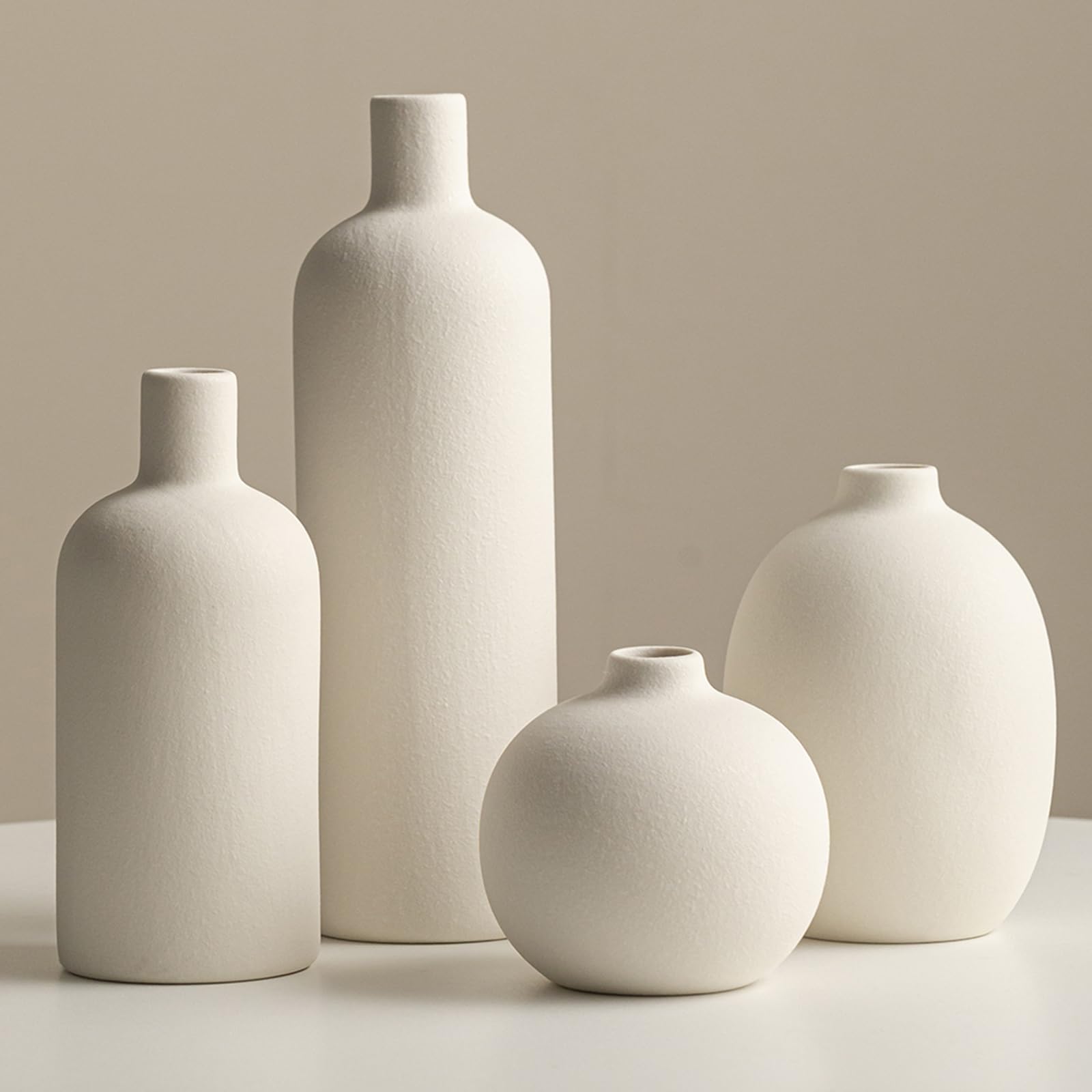 Modern Ceramic Vase Set, Neutral Colors, Decorative Vases for Home Decor, 4 Piece Collection (Green Mix Set 4)