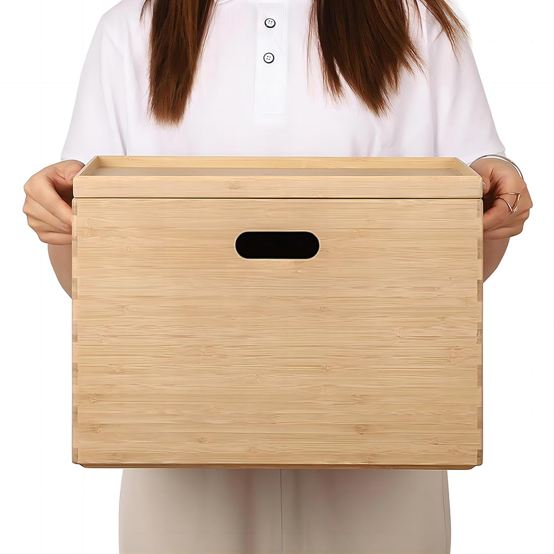 BAMOTTO CRAFTBAMBOO 3-Piece Large Bamboo Storage Box Set - 7.1in High Stackable Deep-Drawer Organizer, Lidless Bamboo Bin for Kitchen Cutlery Utensils Knives (14.6"x10.2"x7.1"*1 + 10.2"x7.3"x3"*2)