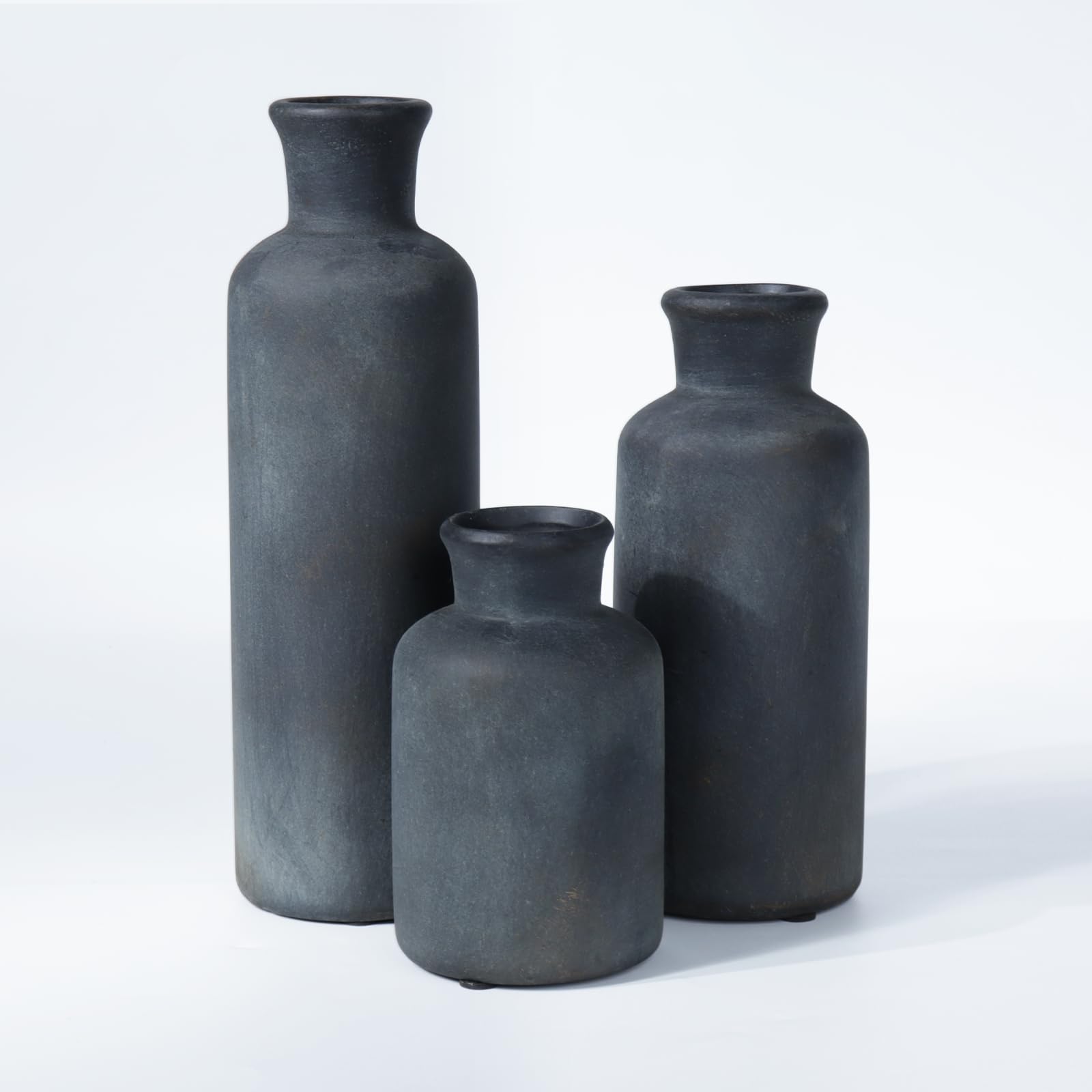 Ceramic Vase Set of 3, Vintage Ceramic Flower Vases, Crackle-Glaze & Distressed Rim, Blue Botanical Pattern, for Home Decor, Living Room Mantel & Dining Table Centerpiece