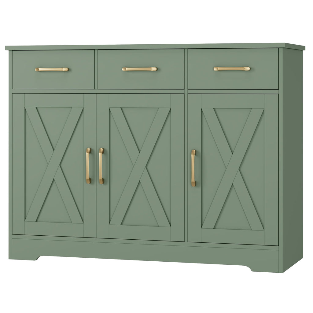 HOSTACK Modern Farmhouse Sideboard Buffet Cabinet, Barn Doors Buffet Storage Cabinet with Drawers and Shelves, Wood Coffee Bar with Storage for Kitchen, Dining Room, Living Room, White