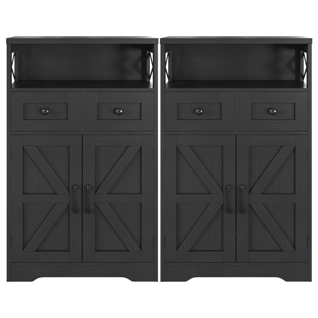 Befrases Farmhouse White Storage Cabinet with Doors and Drawers, Freestanding Kitchen Pantry Cabinet, Floor Storage Cabinet Hutch Cupboard for Kitchen, Living Dining Room, Bathroom