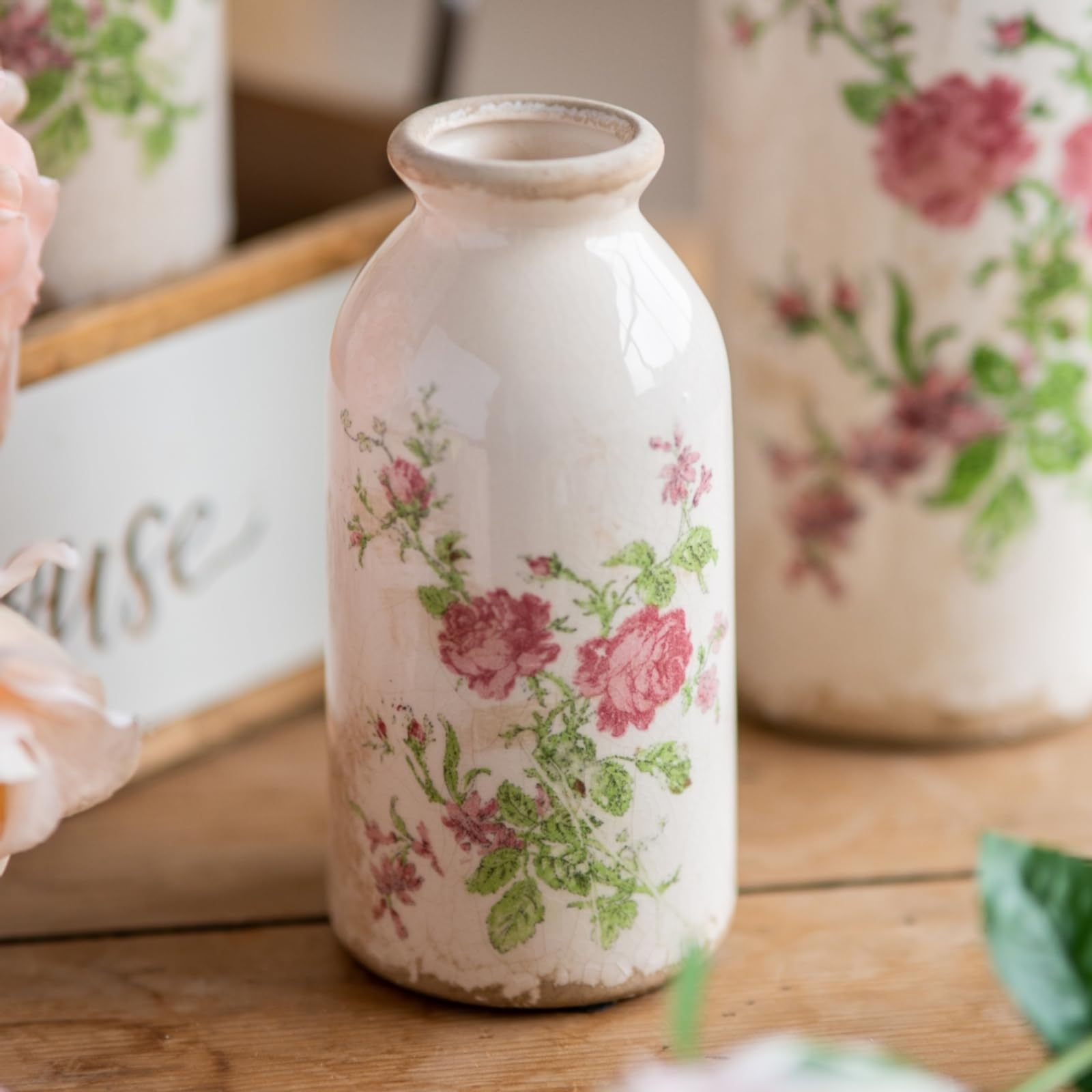 Vintage Vase Set of 3, Ceramic Vintage Flower Vases, Chinoiserie Decorative Home Decor Retro Floral Vase Rustic Farmhouse Decor for Table Bookshelf Mantel Kitchen Living Room Office - Colorful Daisy