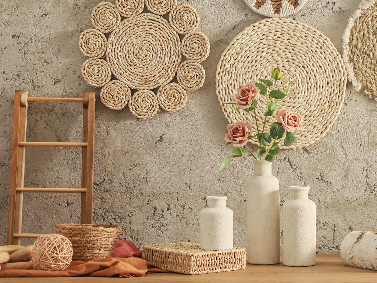 Set of 3 Whitewashed Farmhouse Ceramic Vases Neutral Rustic Home Decor Vases