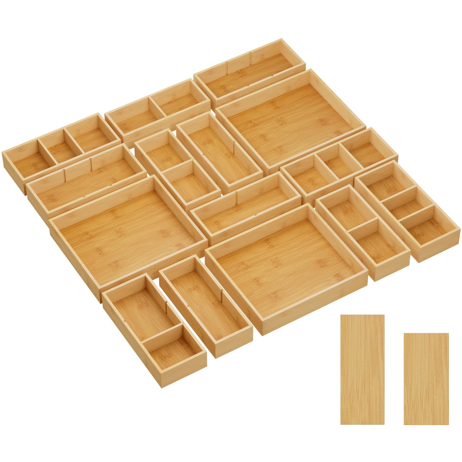 Lifewit Drawer Organizers 10 Pack(22 Grid) with 12 Inserts, Adjustable Bamboo Wooden Drawer Dividers, Stackable Storage Box for Utensils, Silverware, Makeup, Junk in Kitchen/Bathroom/Office/Vanity