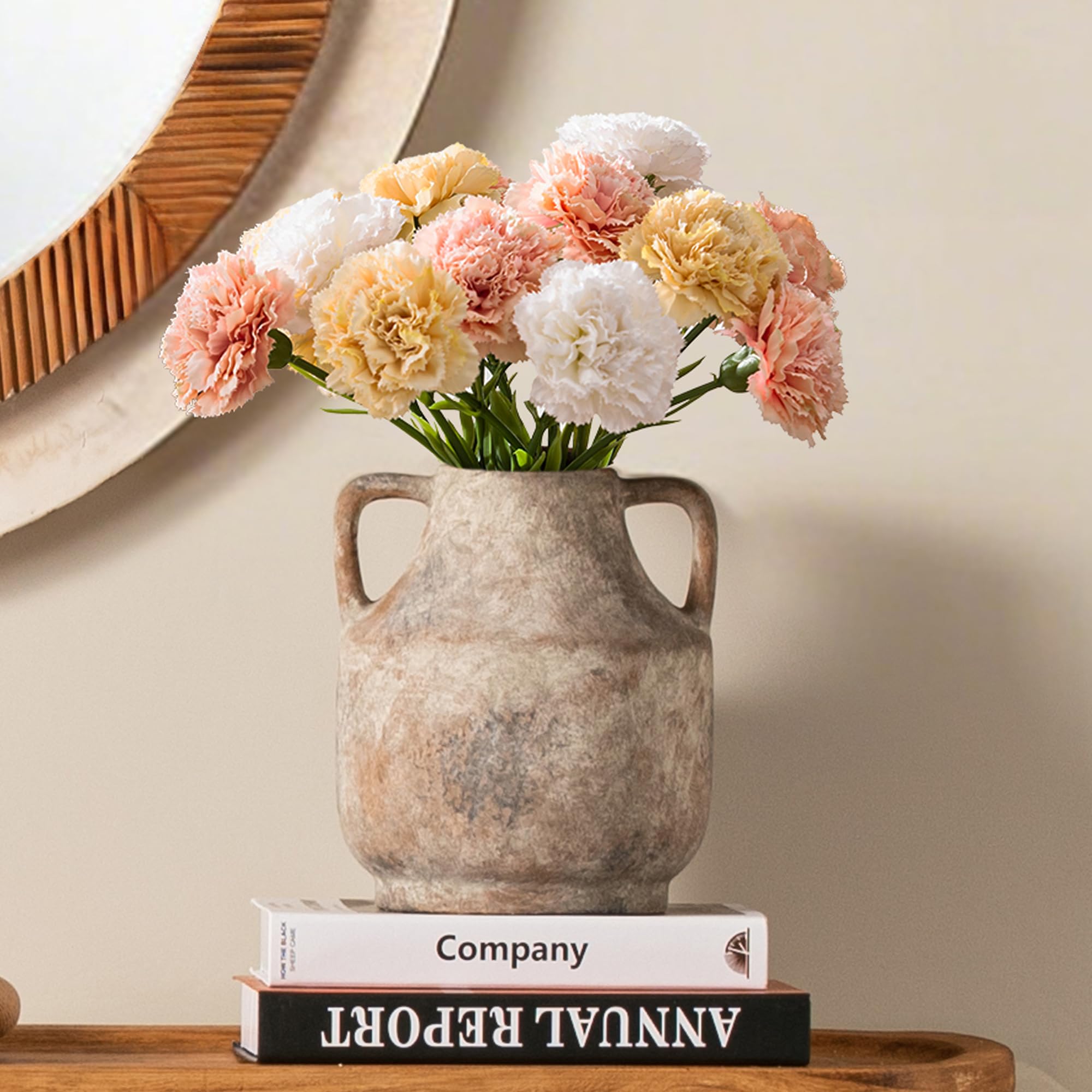 Mitt&Ditt Ceramic Flower Vase, 12.5 inch Tall Off-White Vase, Large Decorative Terracotta Vases, Farmhouse Rustic Pottery Vases for Home Decor, Living Room, Table