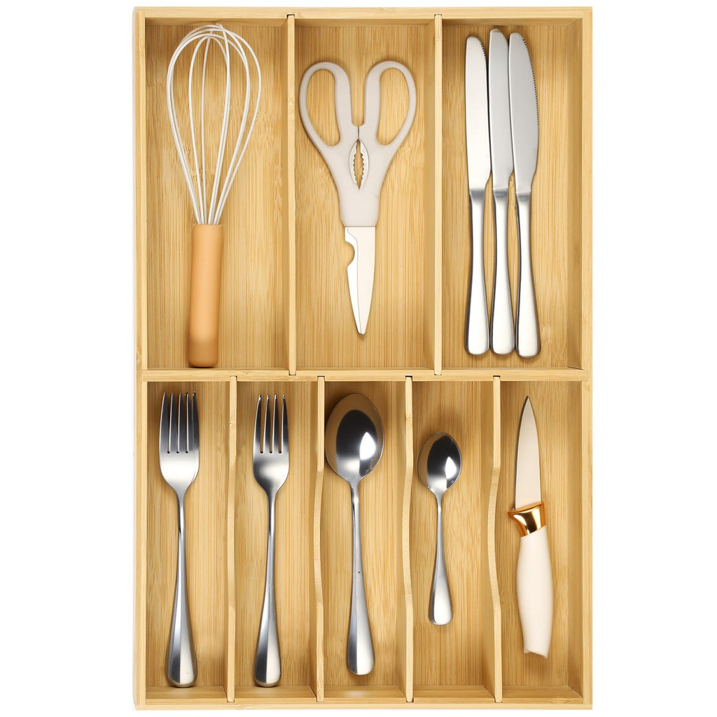 Expandable Bamboo Silverware Drawer Organizer Adjustable Kitchen Cutlery Storage Tray 16.7''-30''