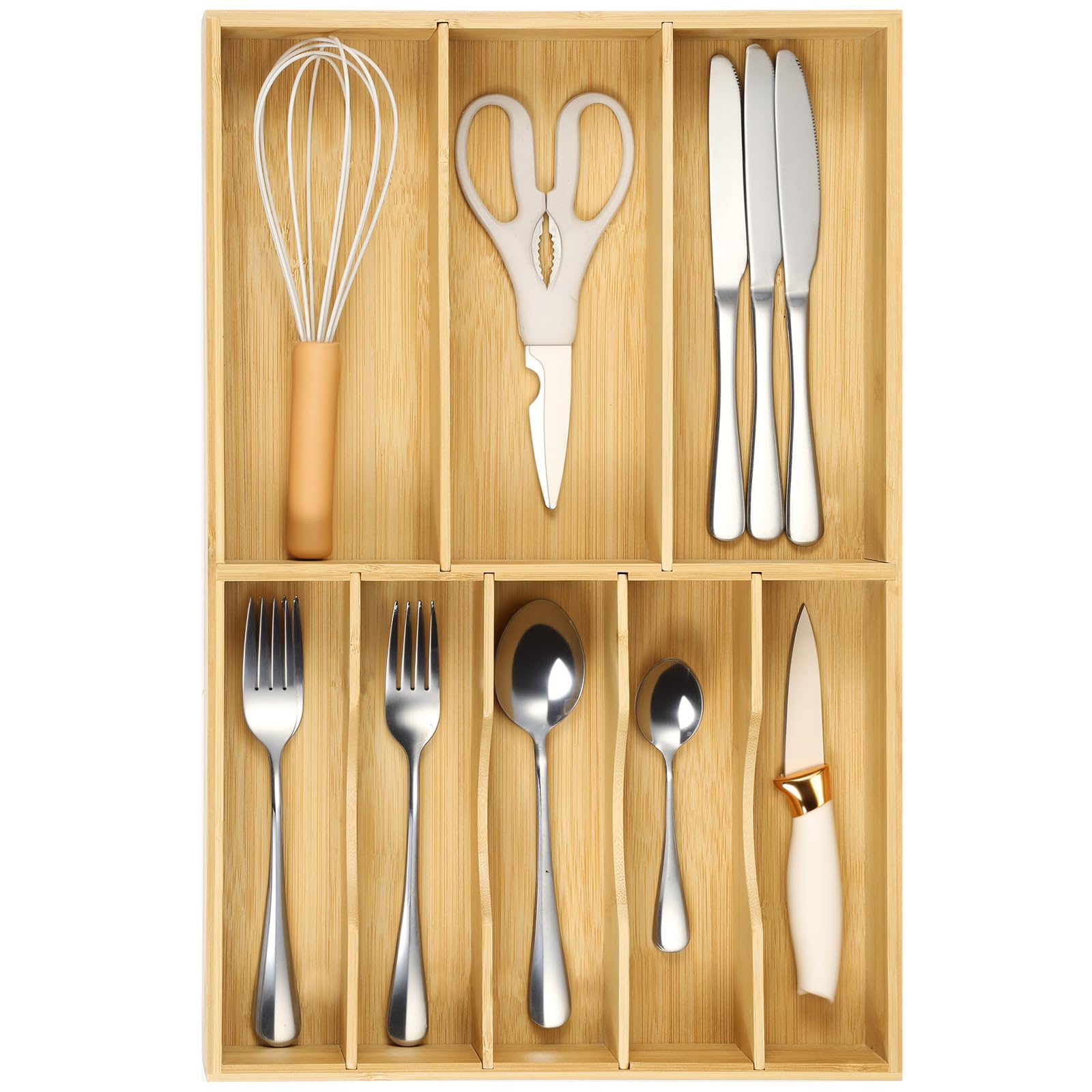 Expandable Bamboo Silverware Drawer Organizer Adjustable Kitchen Cutlery Storage Tray 16.7''-30''