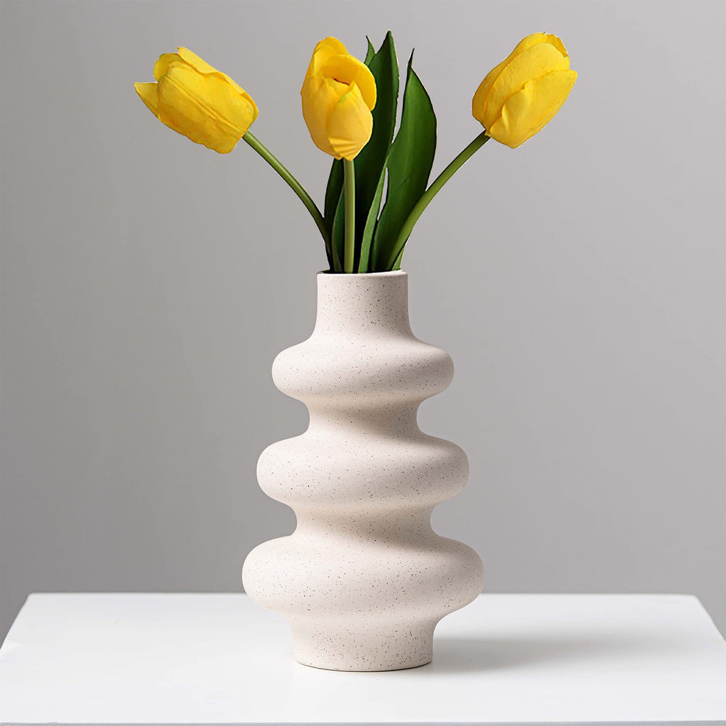 Steviieden Ceramic Vases Set 2, Modern Home Decor,Off White Round Vases,Modern Dried Flower Vases, Boho Home Decor for Centerpieces Wedding Dinner Table Party Living Room Office Bedroom
