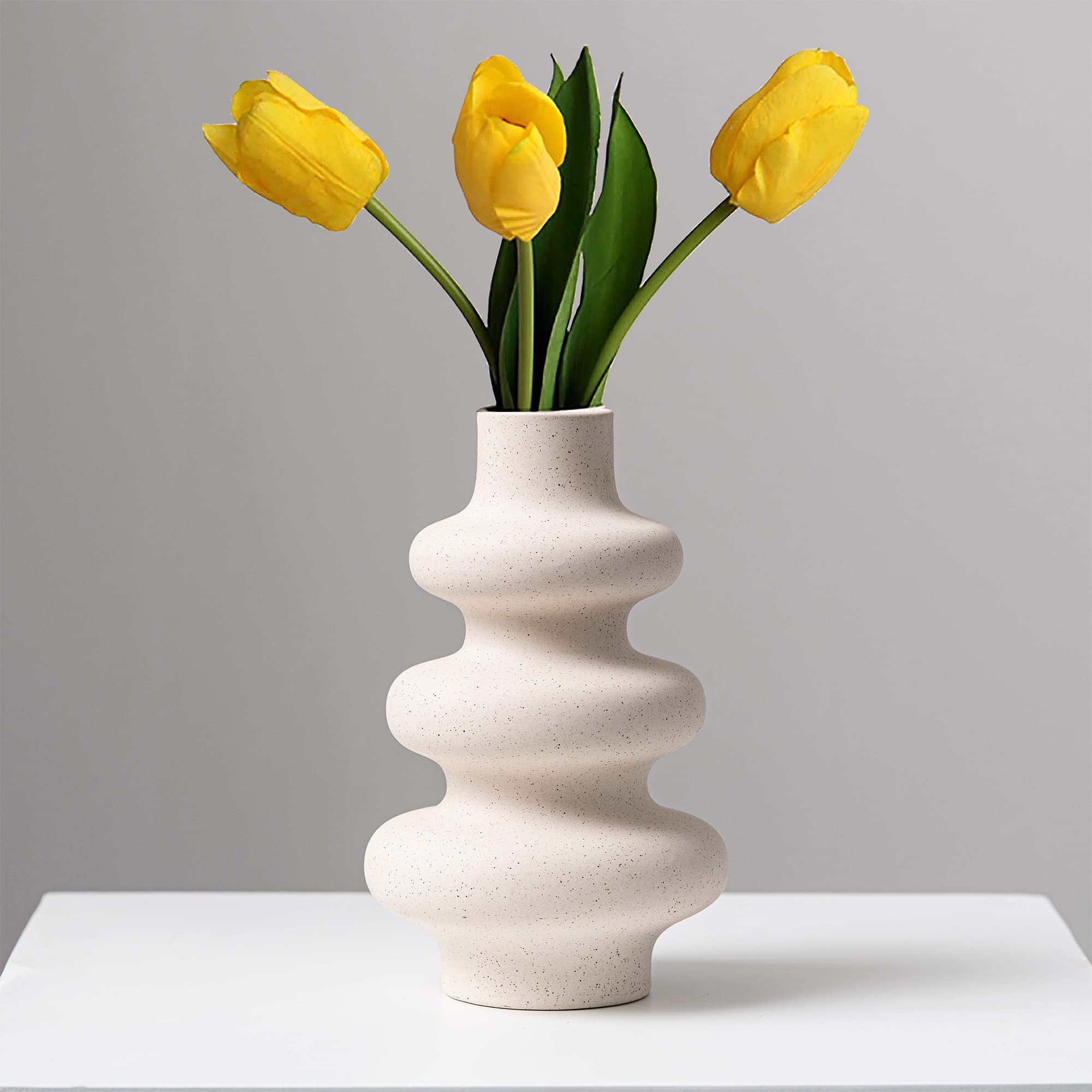 Steviieden Ceramic Vases Set 2, Modern Home Decor,Off White Round Vases,Modern Dried Flower Vases, Boho Home Decor for Centerpieces Wedding Dinner Table Party Living Room Office Bedroom