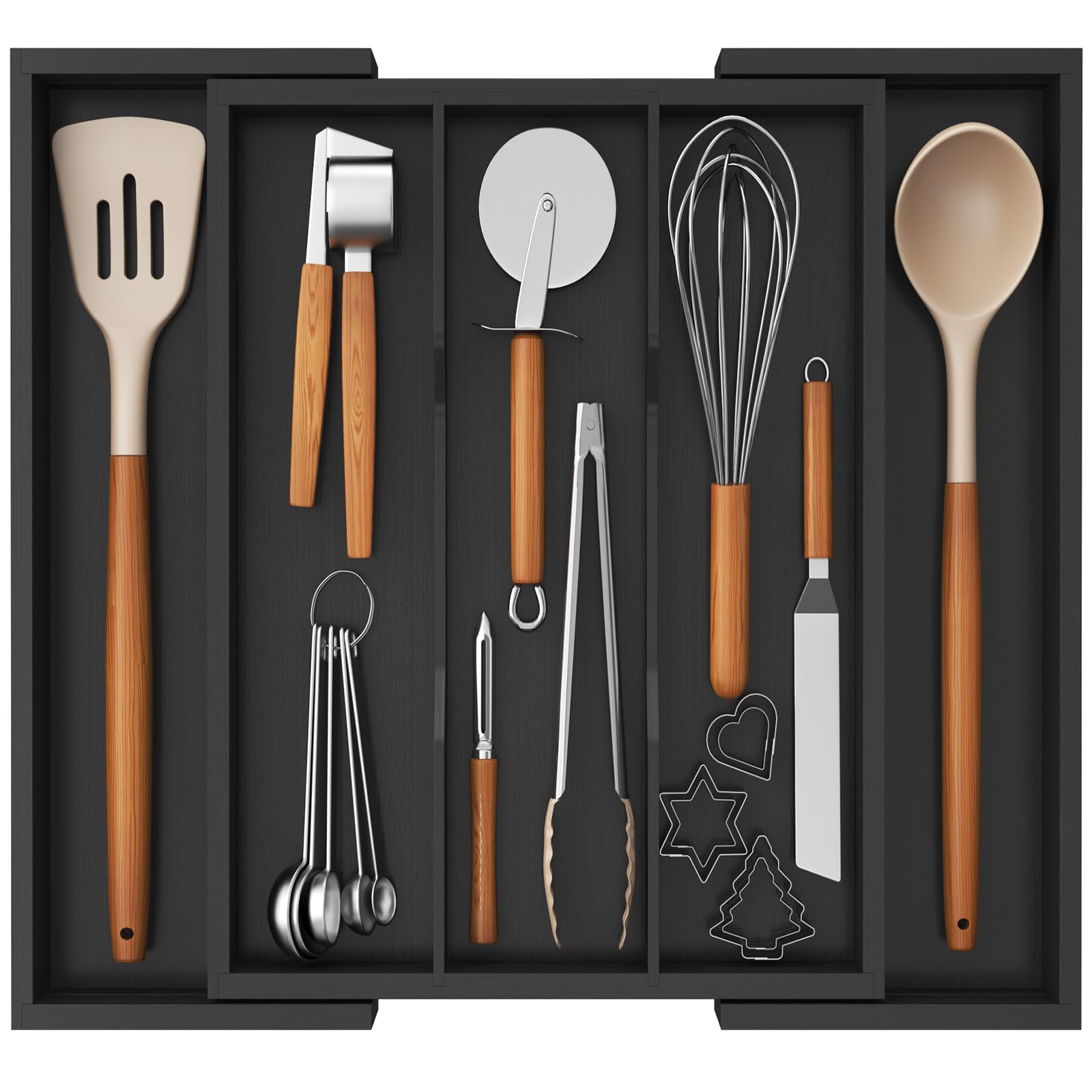 Expandable Wooden Kitchen Drawer Utensil Organizer Adjustable Cutlery Storage Tray 33-56×38cm Natural