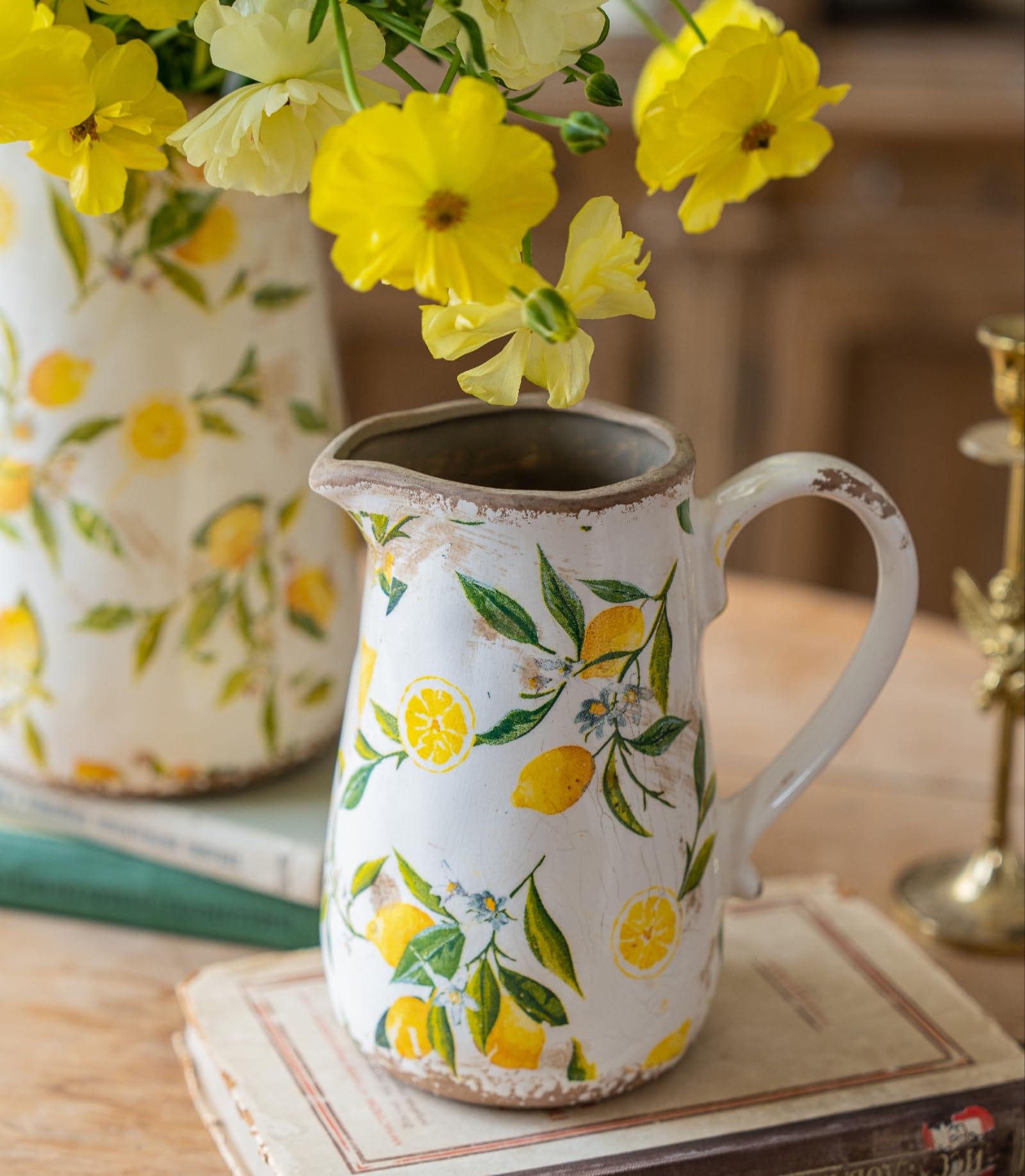 Vintage Vase Set of 3, Ceramic Vintage Flower Vases, Chinoiserie Decorative Home Decor Retro Floral Vase Rustic Farmhouse Decor for Table Bookshelf Mantel Kitchen Living Room Office - Colorful Daisy