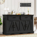 56" Modern Farmhouse Sideboard Buffet Cabinet with 4 Doors and 2 Drawers, Kitchen Storage Cabinet with Adjustable Shelves, Coffee Bar with Charging Station for Living Room, White