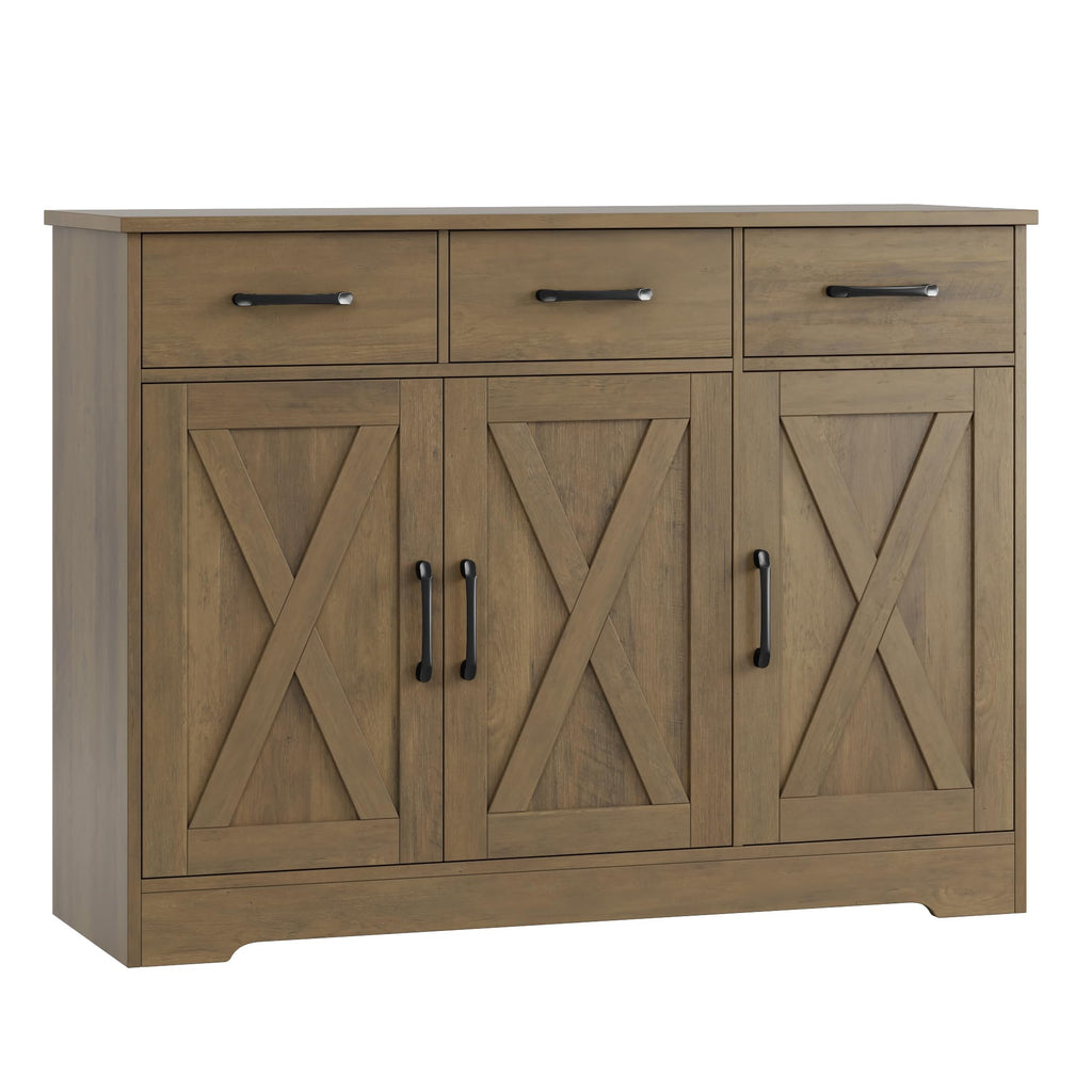 HOSTACK Modern Farmhouse Sideboard Buffet Cabinet, Barn Doors Buffet Storage Cabinet with Drawers and Shelves, Wood Coffee Bar with Storage for Kitchen, Dining Room, Living Room, White