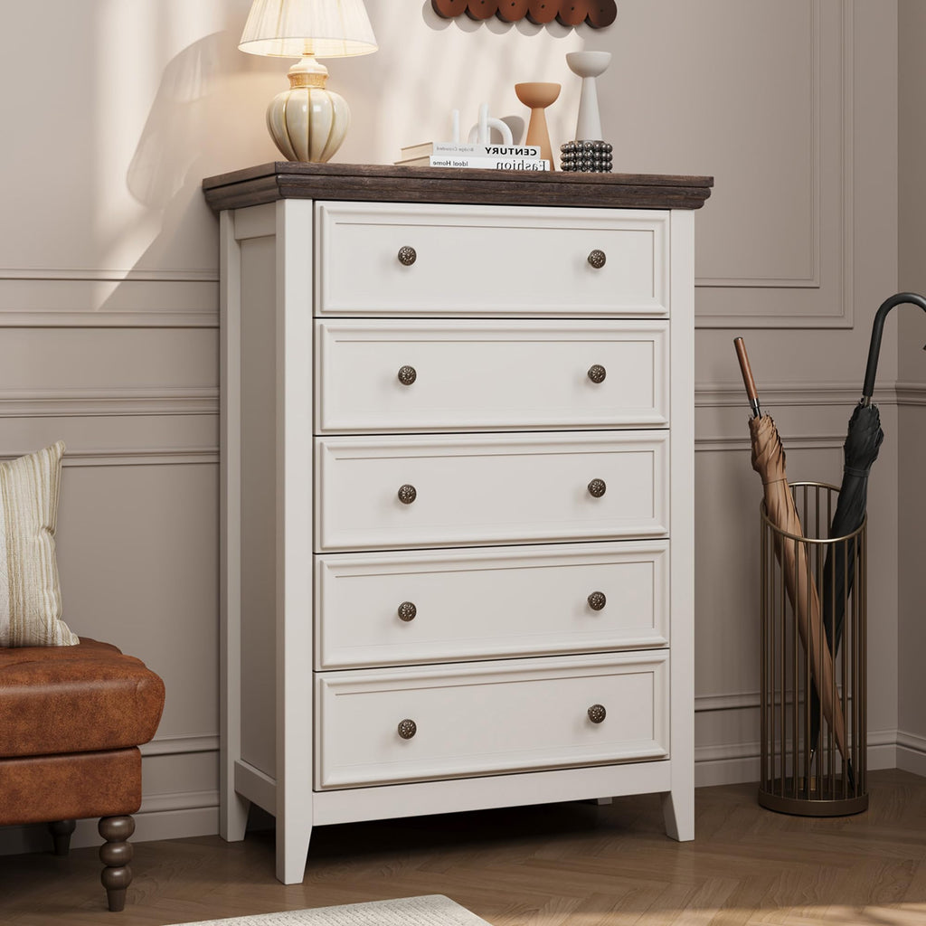 BOSHIRO White Dresser for Bedroom, White 7 Drawers Dresser, Modern 7 Chest of Drawers, Closet Dresser, Farmhouse Dresser with 7 Storage Drawers Cabinet for Home Office, Study Room