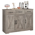 HOSTACK Modern Farmhouse Sideboard Buffet Cabinet, Barn Doors Buffet Storage Cabinet with Drawers and Shelves, Wood Coffee Bar with Storage for Kitchen, Dining Room, Living Room, White