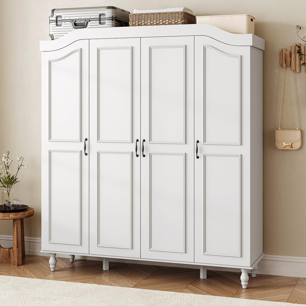 Arched Armoire Wardrobe Closet with 4 Doors, 71" H Wooden Large Capacity Wardrobe Cabinet with 2 Hanging Rods and 8 Shelves, Freestanding Armoire Storage Cabinet for Bedroom, Cloak Room, Natural