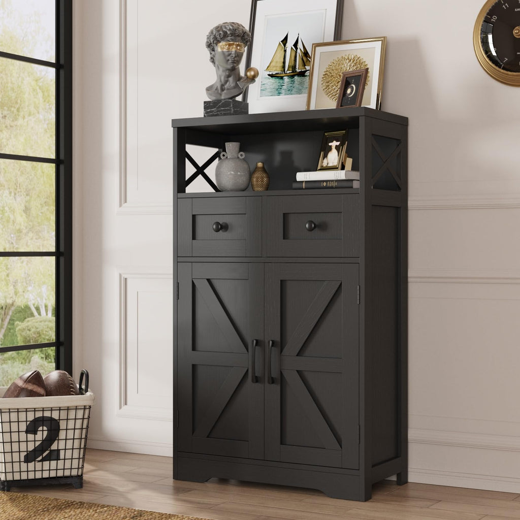 Befrases Farmhouse White Storage Cabinet with Doors and Drawers, Freestanding Kitchen Pantry Cabinet, Floor Storage Cabinet Hutch Cupboard for Kitchen, Living Dining Room, Bathroom