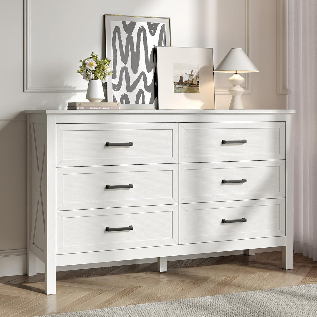 White 7 Drawers Dresser for Bedroom, Farmhouse Wood Rustic Wide Chest with Metal Handles, Storage Dressers Organizer for Bedroom, Hallway, Entryway