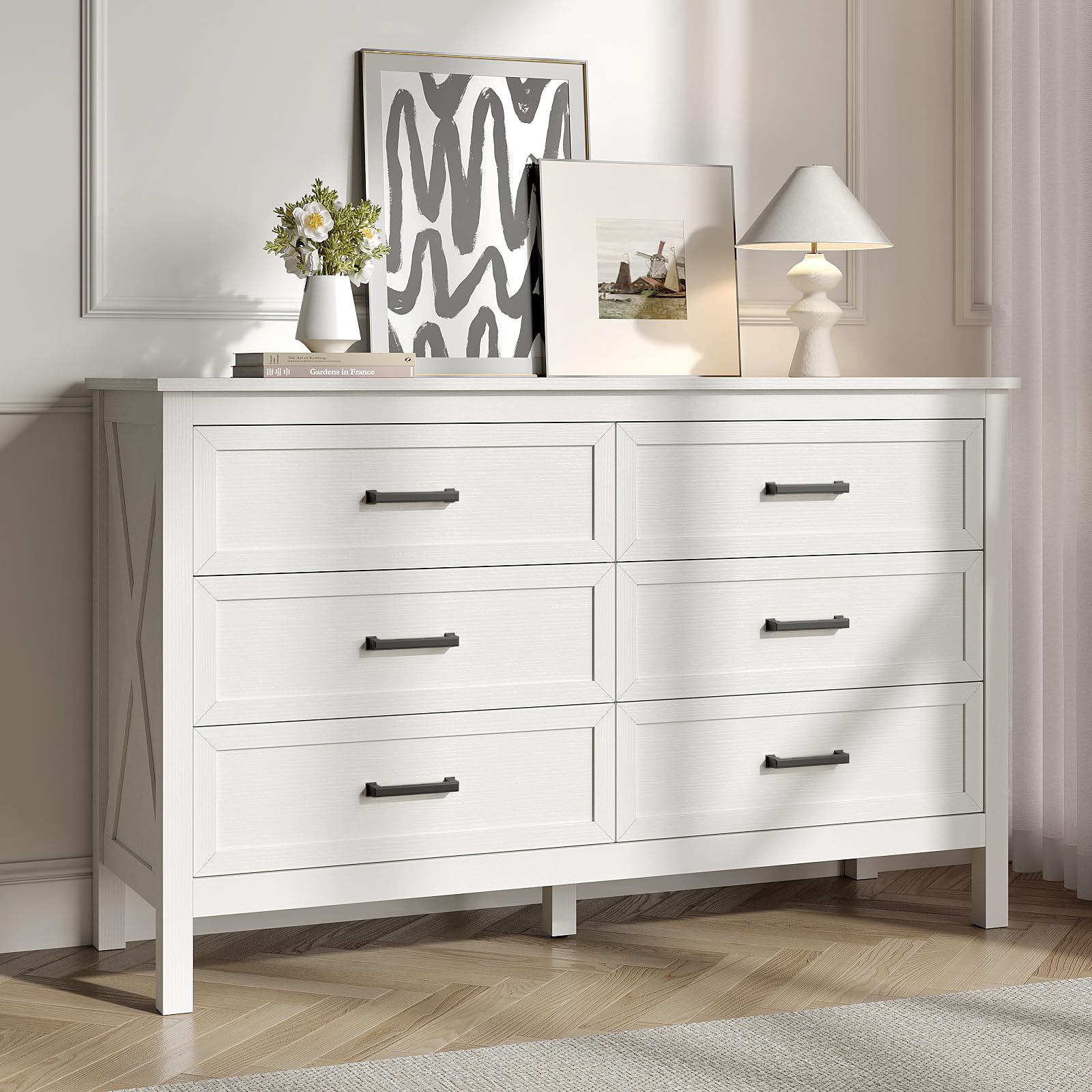 White 7 Drawers Dresser for Bedroom, Farmhouse Wood Rustic Wide Chest with Metal Handles, Storage Dressers Organizer for Bedroom, Hallway, Entryway