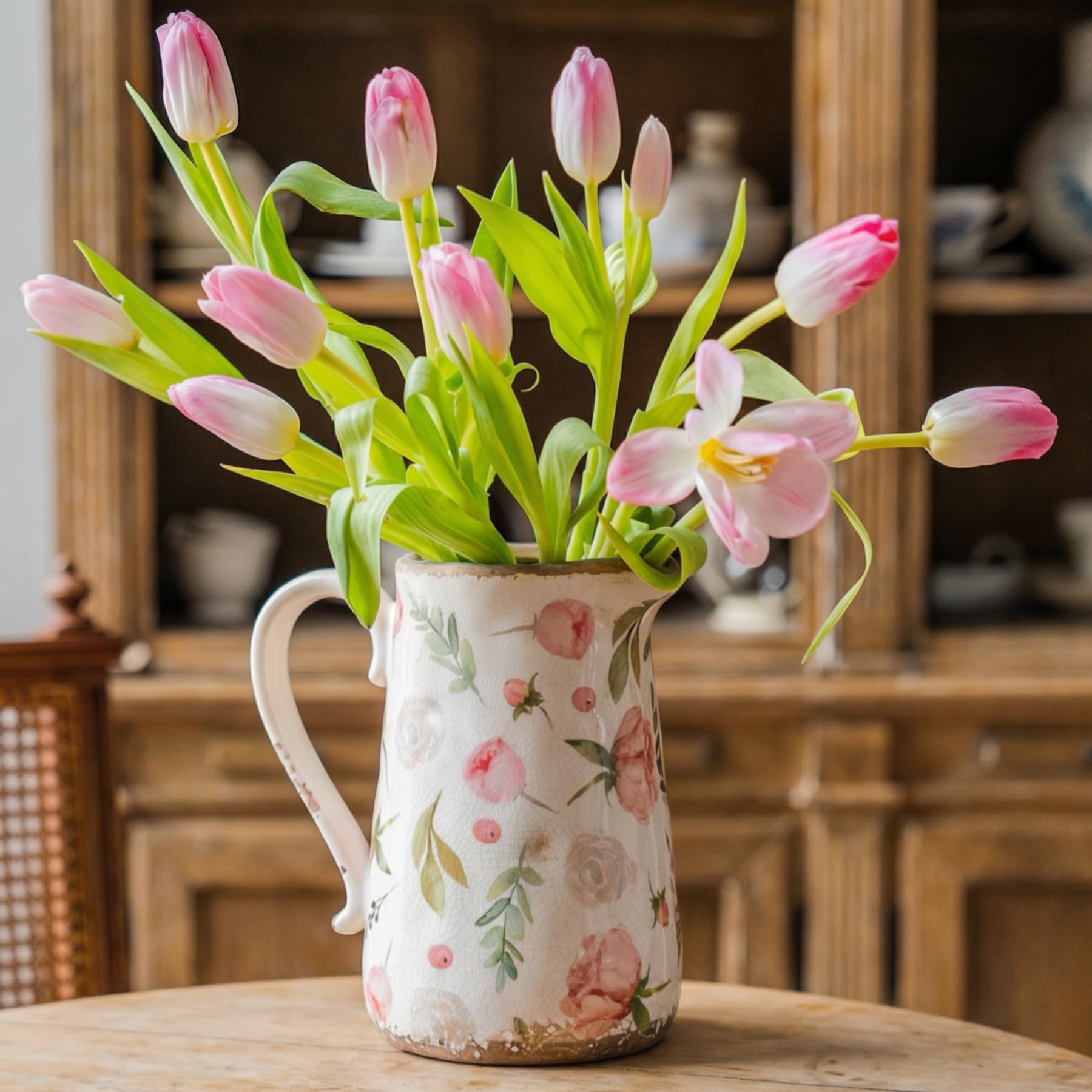 Vintage Vase Set of 3, Ceramic Vintage Flower Vases, Chinoiserie Decorative Home Decor Retro Floral Vase Rustic Farmhouse Decor for Table Bookshelf Mantel Kitchen Living Room Office - Colorful Daisy