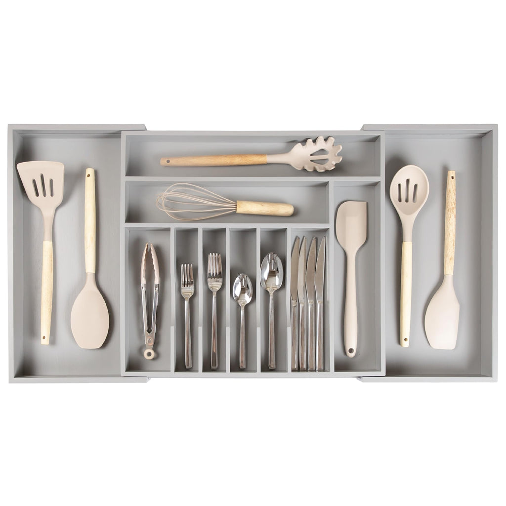 KitchenEdge Premium Silverware, Flatware and Utensil Organizer for Kitchen Drawers, Food-Safe Contract Grade, Expandable from 18 to 33 In, Natural Bamboo