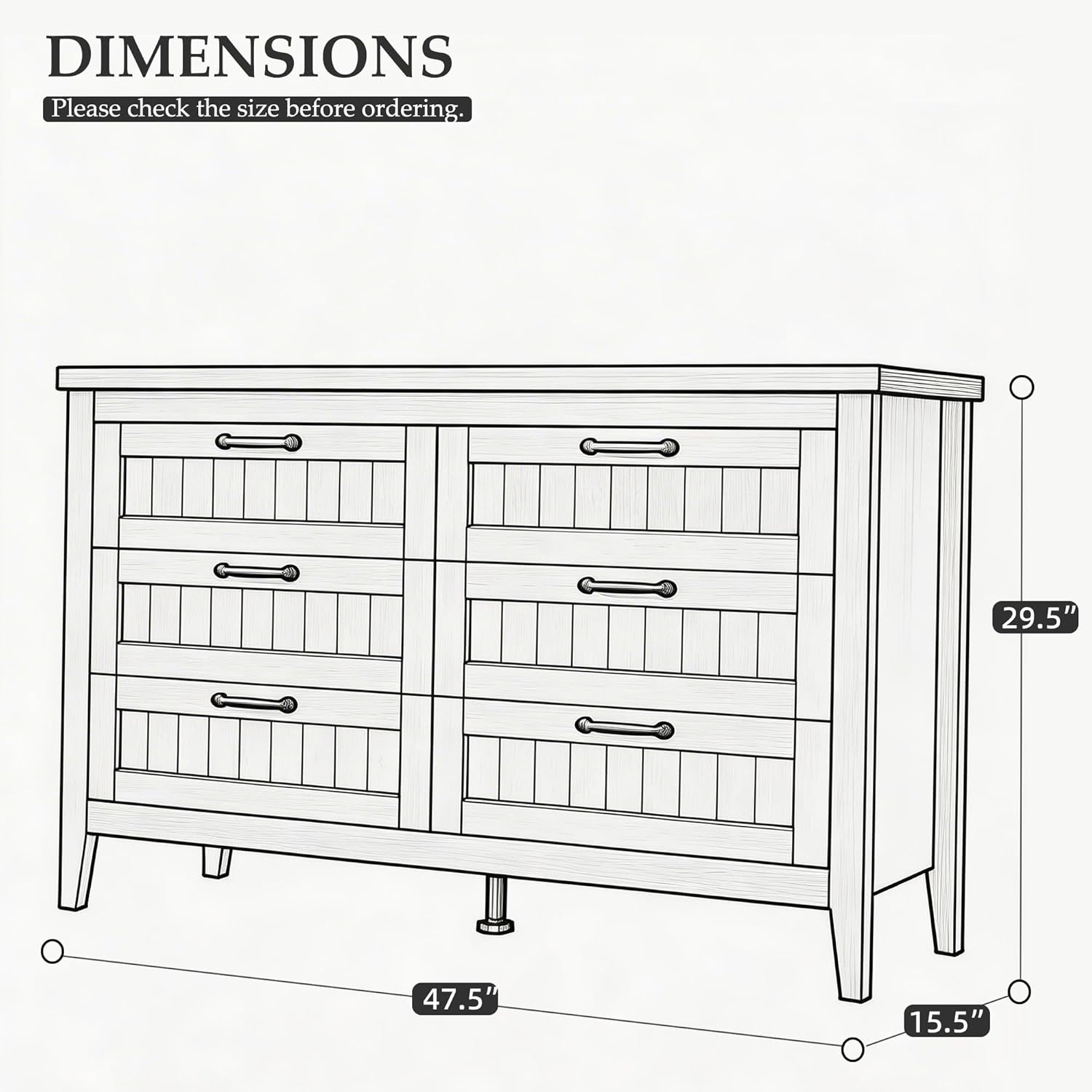 GarveeHome Farmhouse 6 Drawer Dresser with Charging Station & LED Lights, Slim Wooden Bedroom Dresser, Rustic Chest of Drawers Clothes Storage Organizer for Closet Dorm Apartments, White