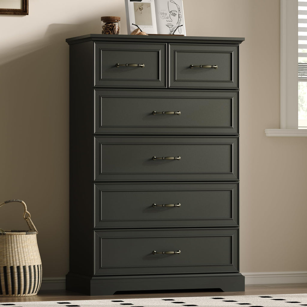 White Farmhouse 8-Drawer Wooden Dresser, 54" Wide Rustic Storage Chest with Bar Handles