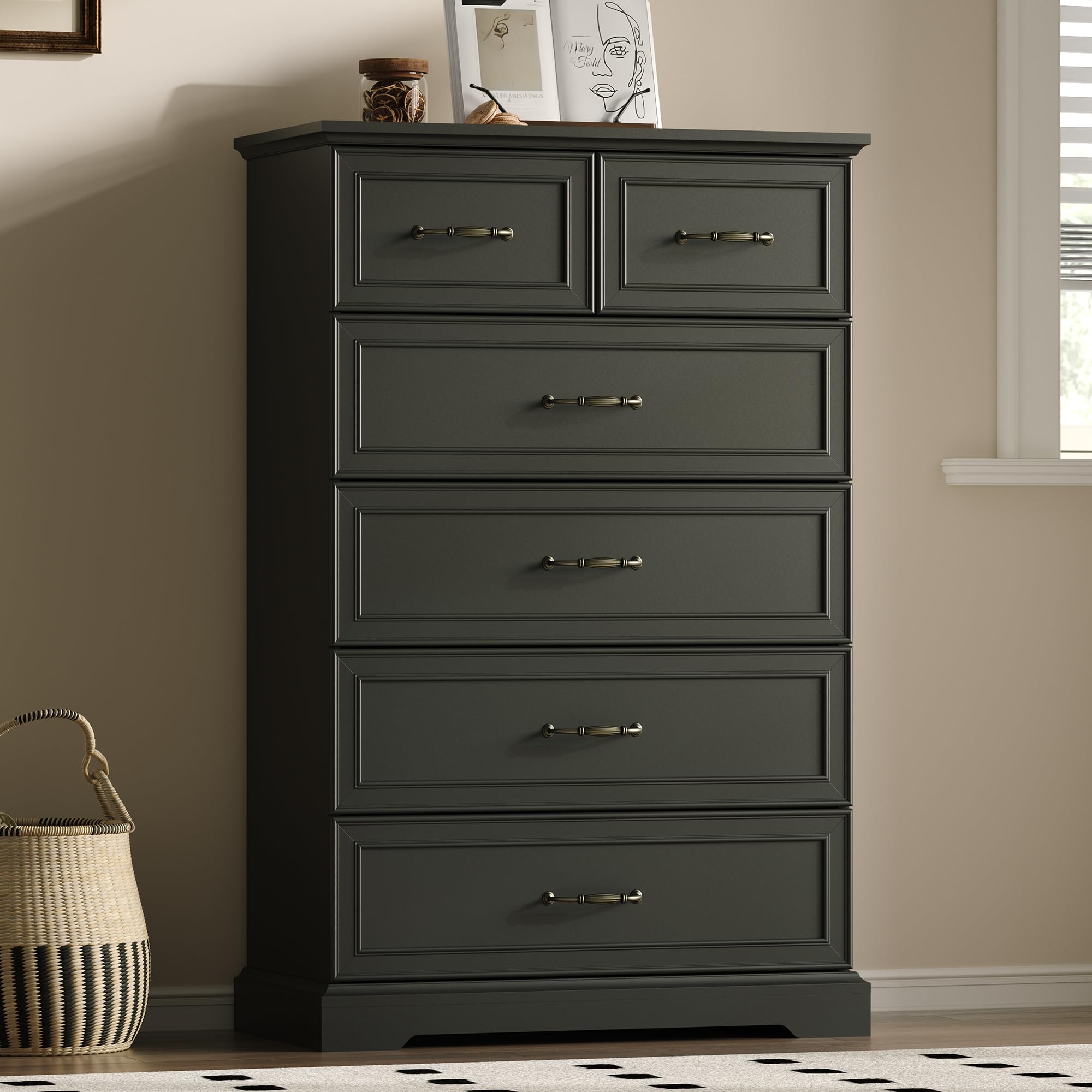 White Farmhouse 8-Drawer Wooden Dresser, 54" Wide Rustic Storage Chest with Bar Handles
