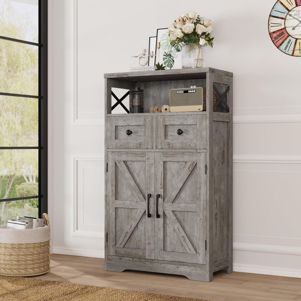 Befrases Farmhouse White Storage Cabinet with Doors and Drawers, Freestanding Kitchen Pantry Cabinet, Floor Storage Cabinet Hutch Cupboard for Kitchen, Living Dining Room, Bathroom