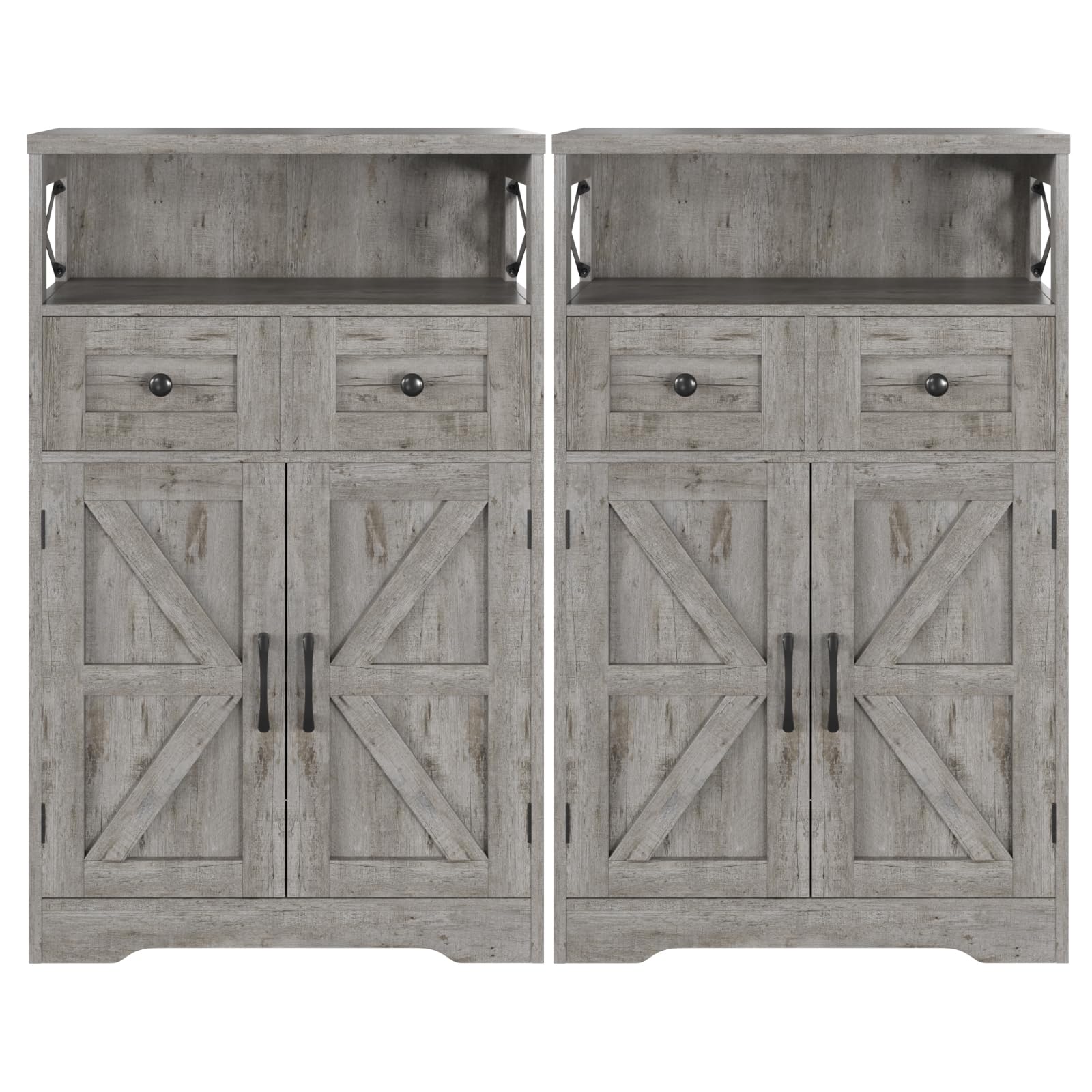 Befrases Farmhouse White Storage Cabinet with Doors and Drawers, Freestanding Kitchen Pantry Cabinet, Floor Storage Cabinet Hutch Cupboard for Kitchen, Living Dining Room, Bathroom