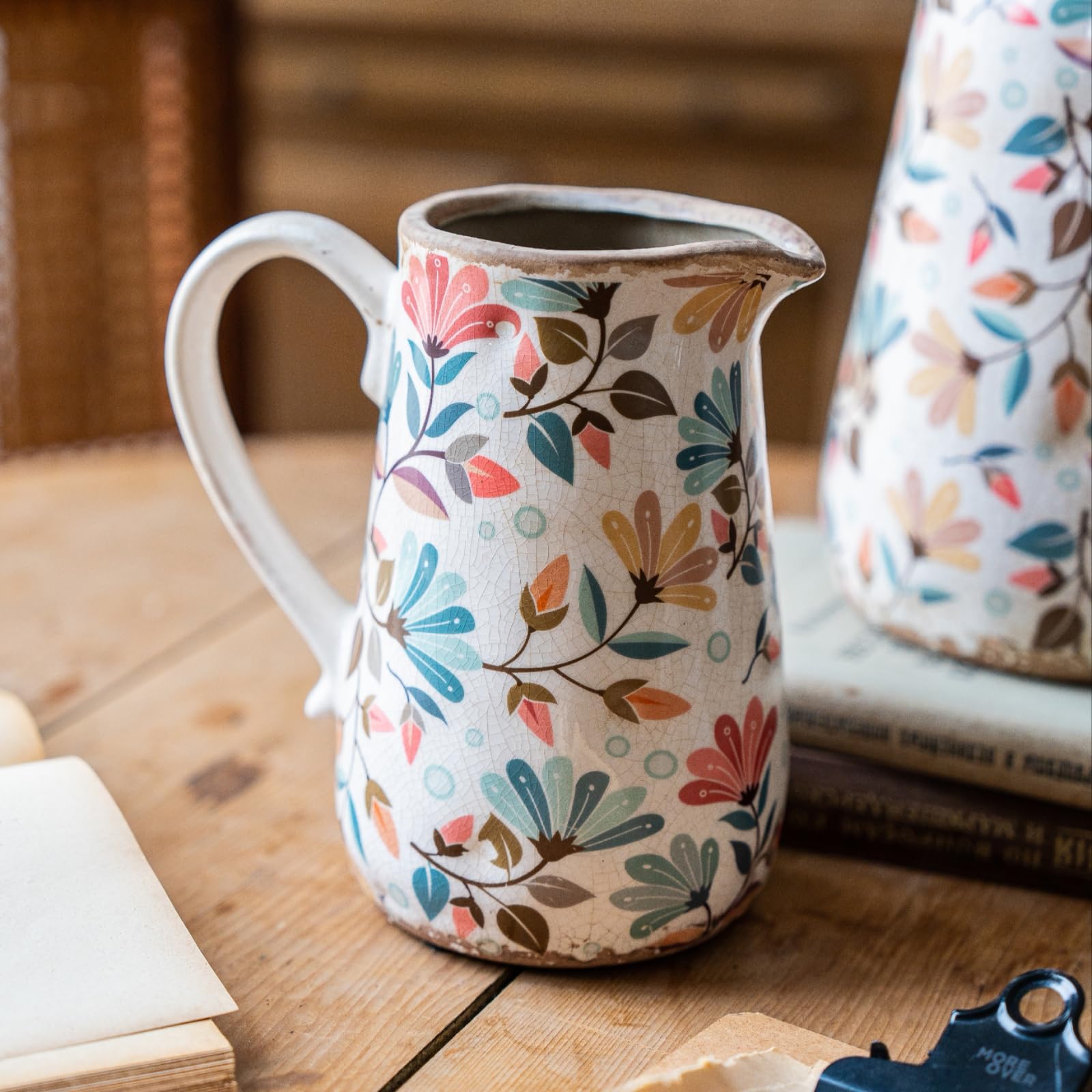 Vintage Vase Set of 3, Ceramic Vintage Flower Vases, Chinoiserie Decorative Home Decor Retro Floral Vase Rustic Farmhouse Decor for Table Bookshelf Mantel Kitchen Living Room Office - Colorful Daisy