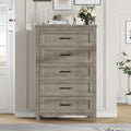 Jocoevol 5 Drawer Dresser for Bedroom - Farmhouse 44.9" Tall Chest of Dresser with Large Storage, Rubst Wood Construction for Living Room, Hallway & Entryway - White