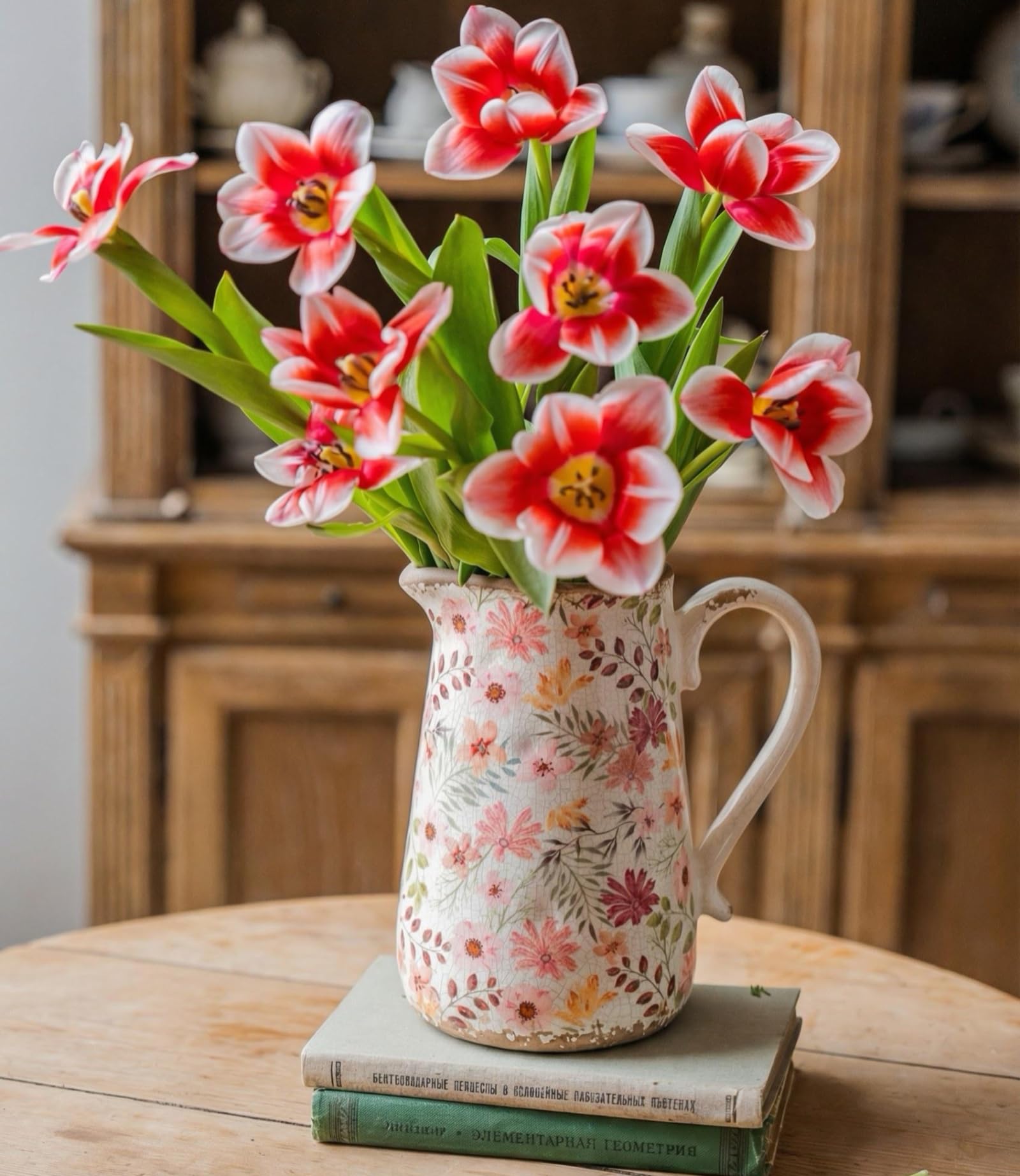 Vintage Vase Set of 3, Ceramic Vintage Flower Vases, Chinoiserie Decorative Home Decor Retro Floral Vase Rustic Farmhouse Decor for Table Bookshelf Mantel Kitchen Living Room Office - Colorful Daisy