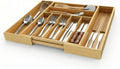 Expandable Bamboo Silverware Drawer Organizer - 20" Extra Wide Cutlery Tray with 9 Deep Compartments - 17.3" Length Large Utensil Holder & Kitchen Drawer Divider (Natural)