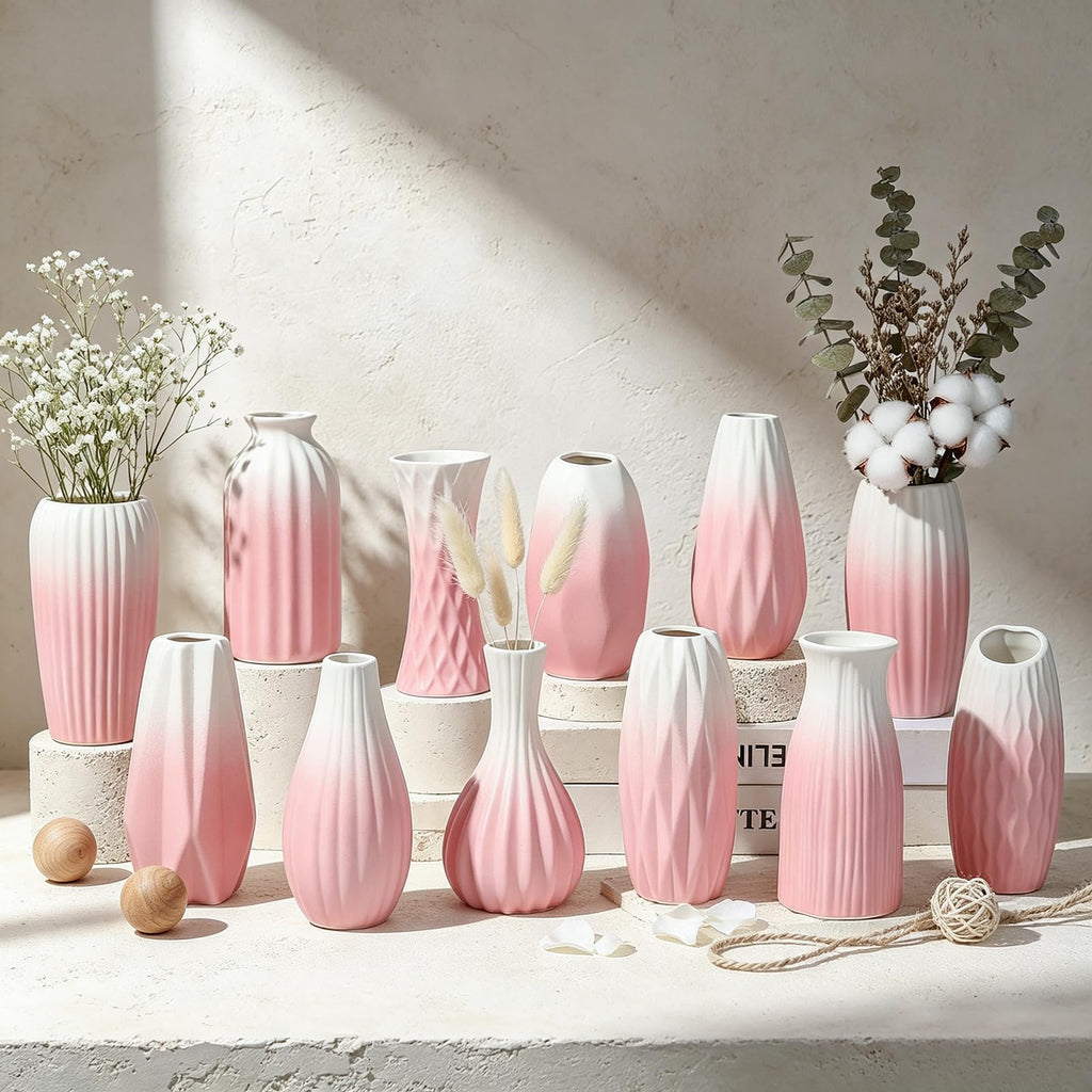 BEAHOT Ceramic Bud Vases Set of 12 - Matte Mini White Jars Bulk | Small White Ceramic Vases for Centerpieces, Wedding Floral Arrangements, DIY Crafts & Boho Table Decor (No Repeating Designs)