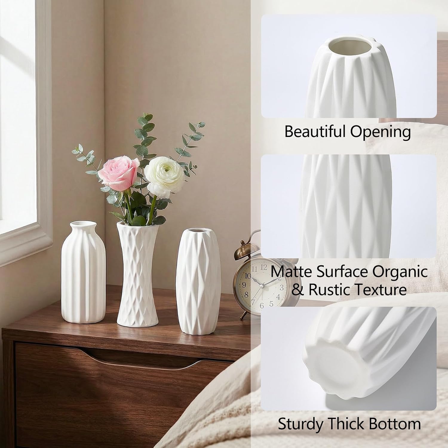 BEAHOT Ceramic Bud Vases Set of 12 - Matte Mini White Jars Bulk | Small White Ceramic Vases for Centerpieces, Wedding Floral Arrangements, DIY Crafts & Boho Table Decor (No Repeating Designs)
