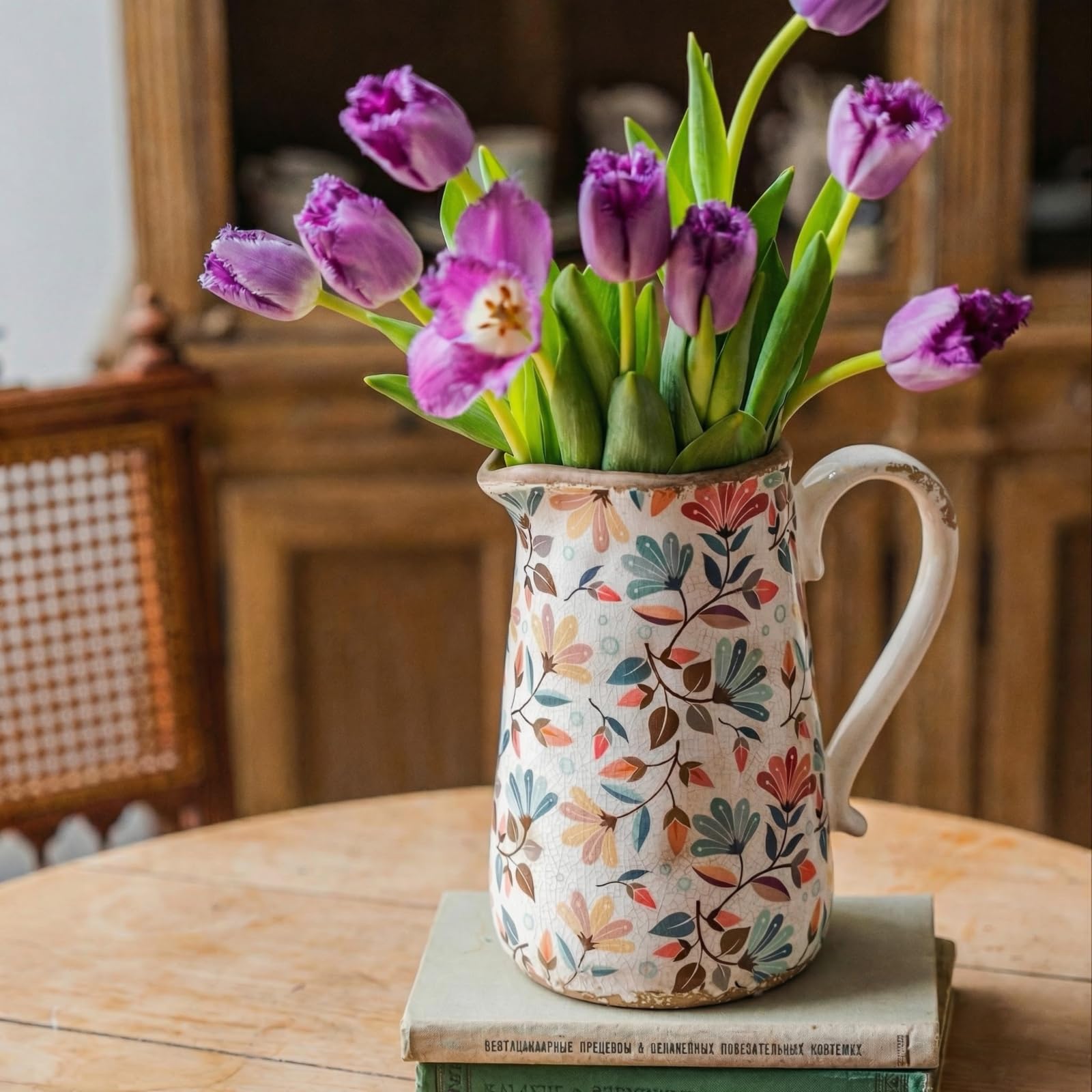Vintage Vase Set of 3, Ceramic Vintage Flower Vases, Chinoiserie Decorative Home Decor Retro Floral Vase Rustic Farmhouse Decor for Table Bookshelf Mantel Kitchen Living Room Office - Colorful Daisy