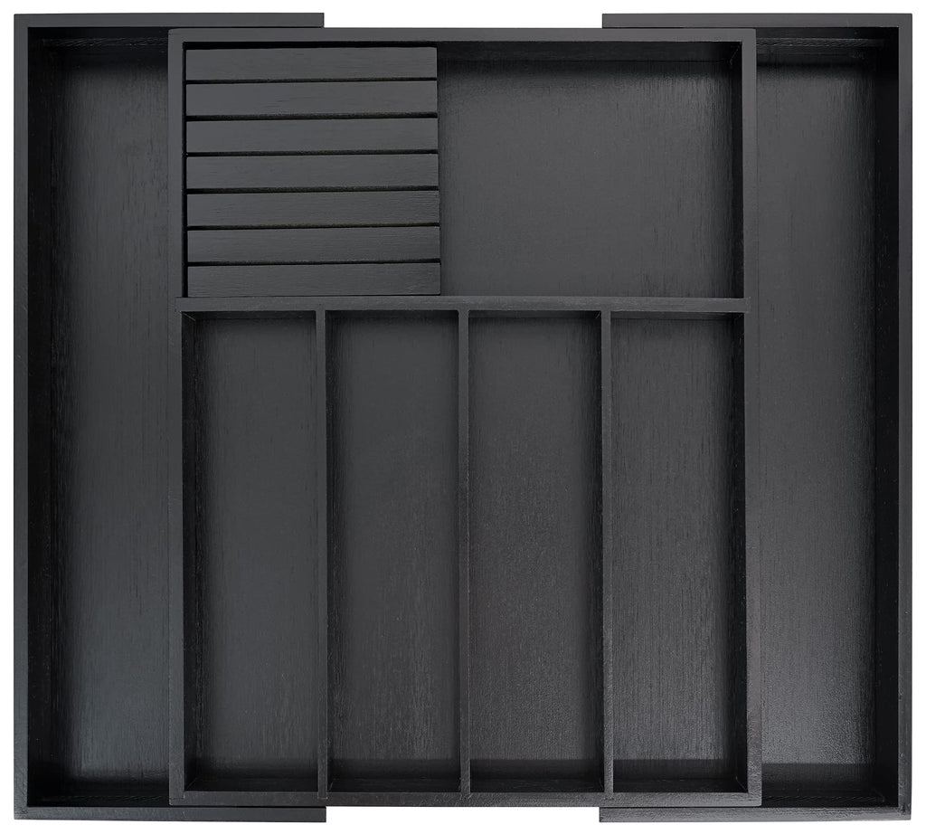 VaeFae Bamboo Silverware Drawer Organizer Kitchen, Expandable Utensil Organizer with Knife Block, Cutlery Tray with Divider, Multifunctional Drawer Organizer