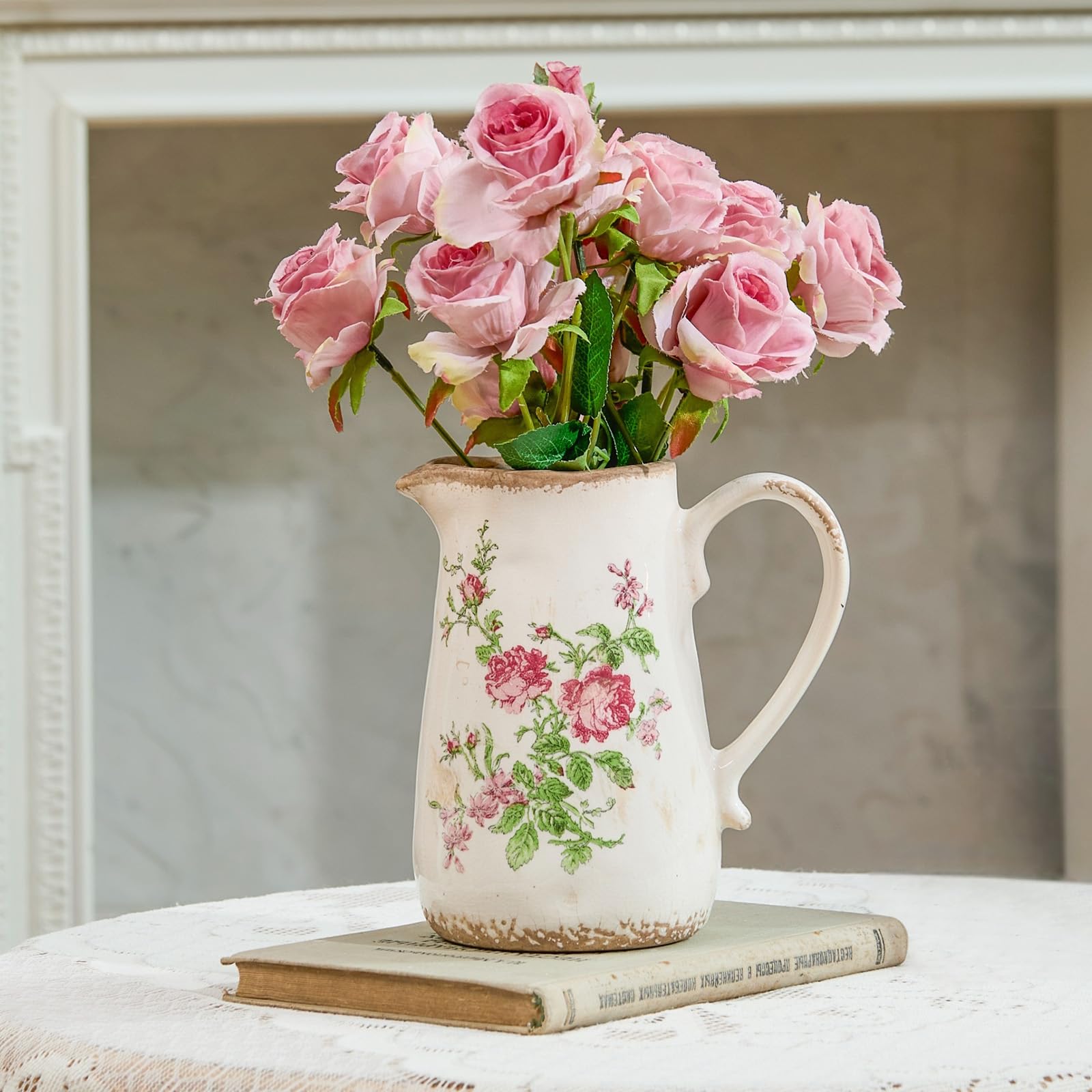 Vintage Vase Set of 3, Ceramic Vintage Flower Vases, Chinoiserie Decorative Home Decor Retro Floral Vase Rustic Farmhouse Decor for Table Bookshelf Mantel Kitchen Living Room Office - Colorful Daisy