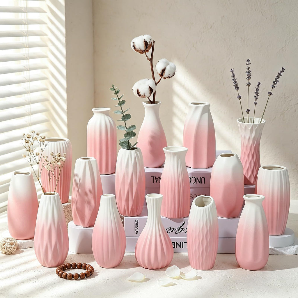 BEAHOT Ceramic Bud Vases Set of 12 - Matte Mini White Jars Bulk | Small White Ceramic Vases for Centerpieces, Wedding Floral Arrangements, DIY Crafts & Boho Table Decor (No Repeating Designs)