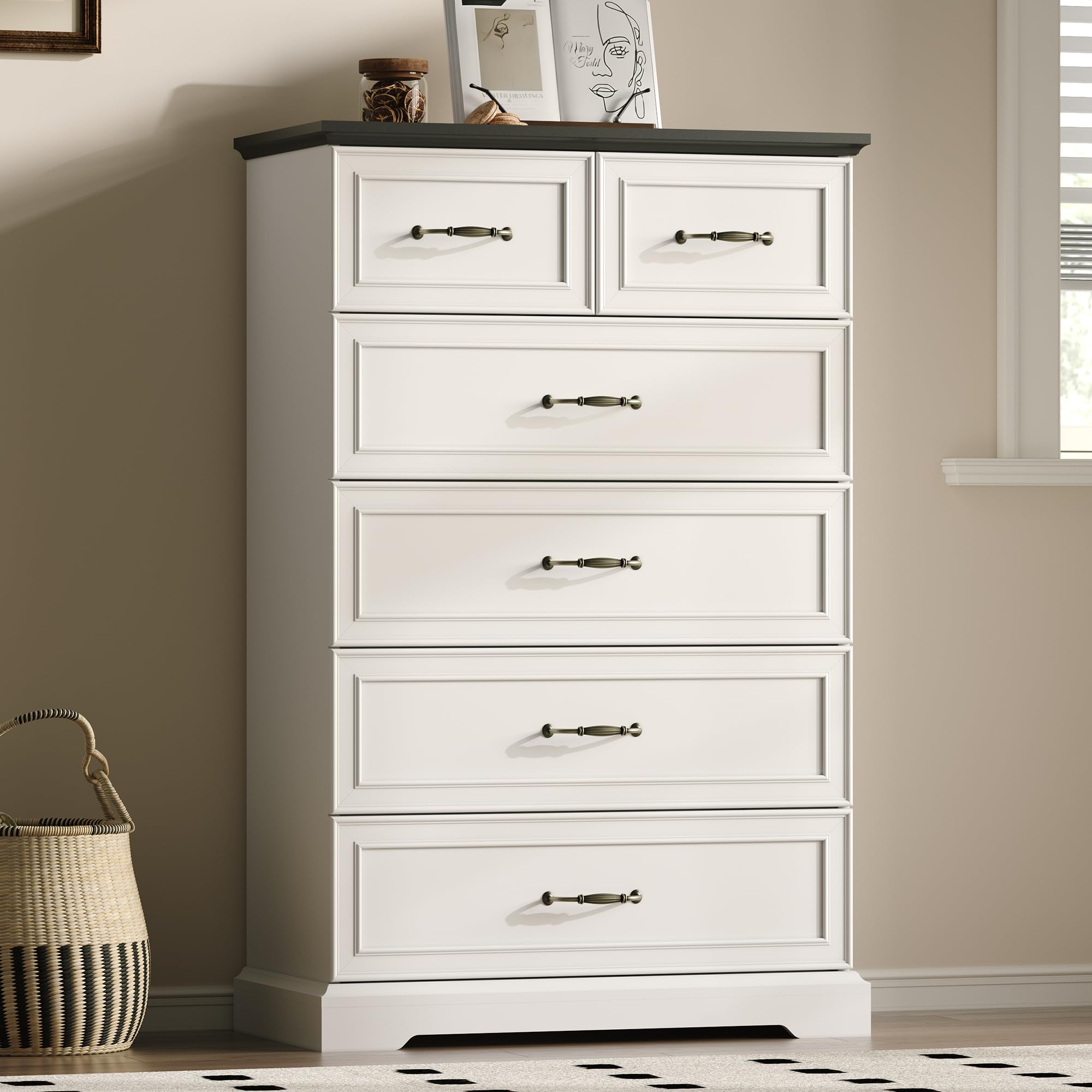 White Farmhouse 8-Drawer Wooden Dresser, 54" Wide Rustic Storage Chest with Bar Handles
