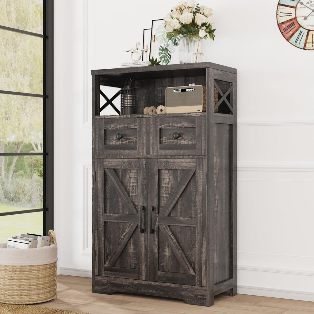 Befrases Farmhouse White Storage Cabinet with Doors and Drawers, Freestanding Kitchen Pantry Cabinet, Floor Storage Cabinet Hutch Cupboard for Kitchen, Living Dining Room, Bathroom