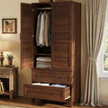 IDEALHOUSE 72" Armoire Wardrobe Closet with 2 Drawers, Heavy Duty Wooden Clothing Storage Cabinet with Hanging Rod and Adjustable Shelves, Large Bedroom Armoire with Doors, Walnut