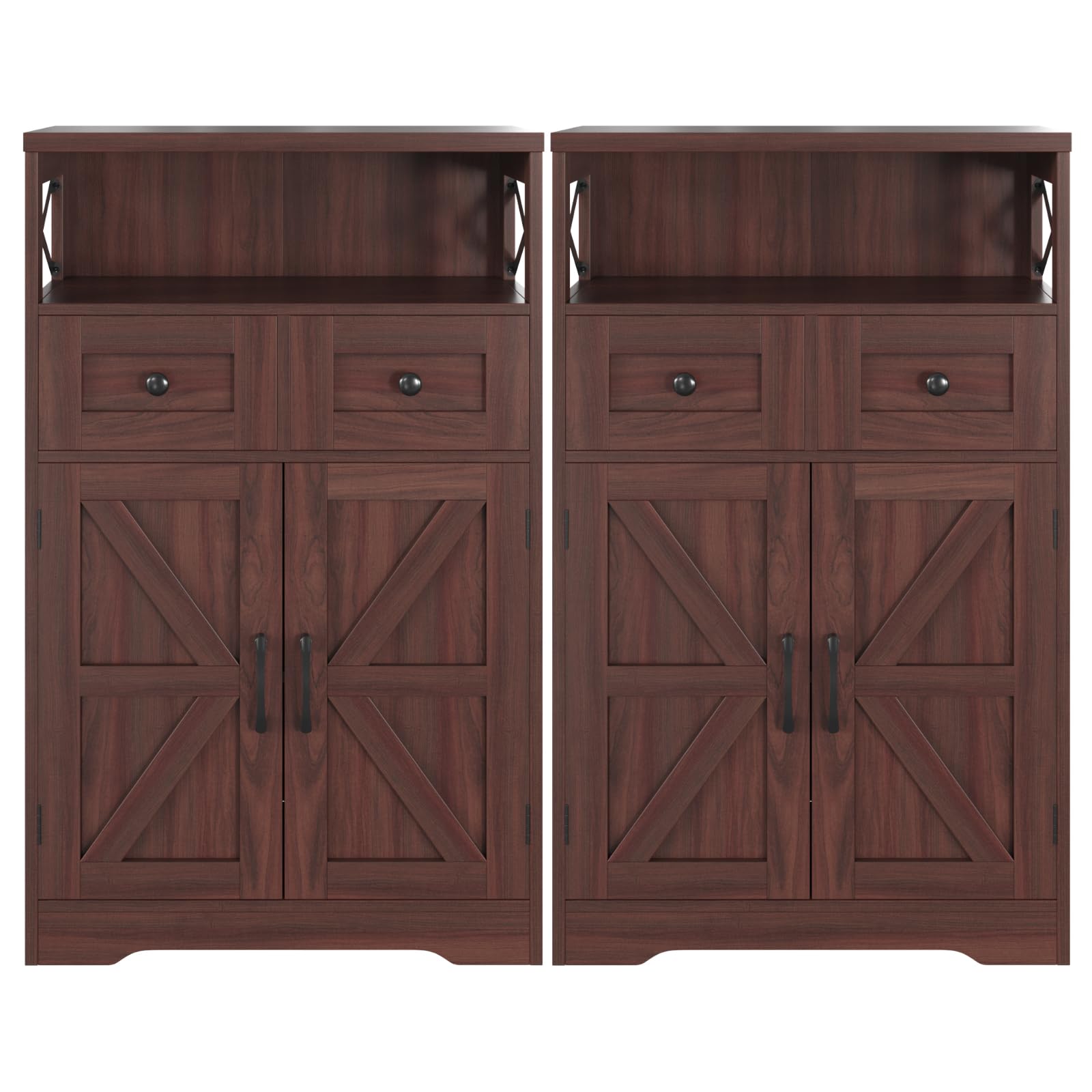 Befrases Farmhouse White Storage Cabinet with Doors and Drawers, Freestanding Kitchen Pantry Cabinet, Floor Storage Cabinet Hutch Cupboard for Kitchen, Living Dining Room, Bathroom