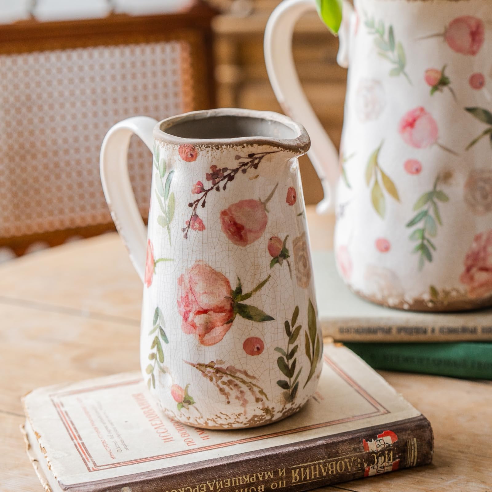 Vintage Vase Set of 3, Ceramic Vintage Flower Vases, Chinoiserie Decorative Home Decor Retro Floral Vase Rustic Farmhouse Decor for Table Bookshelf Mantel Kitchen Living Room Office - Colorful Daisy